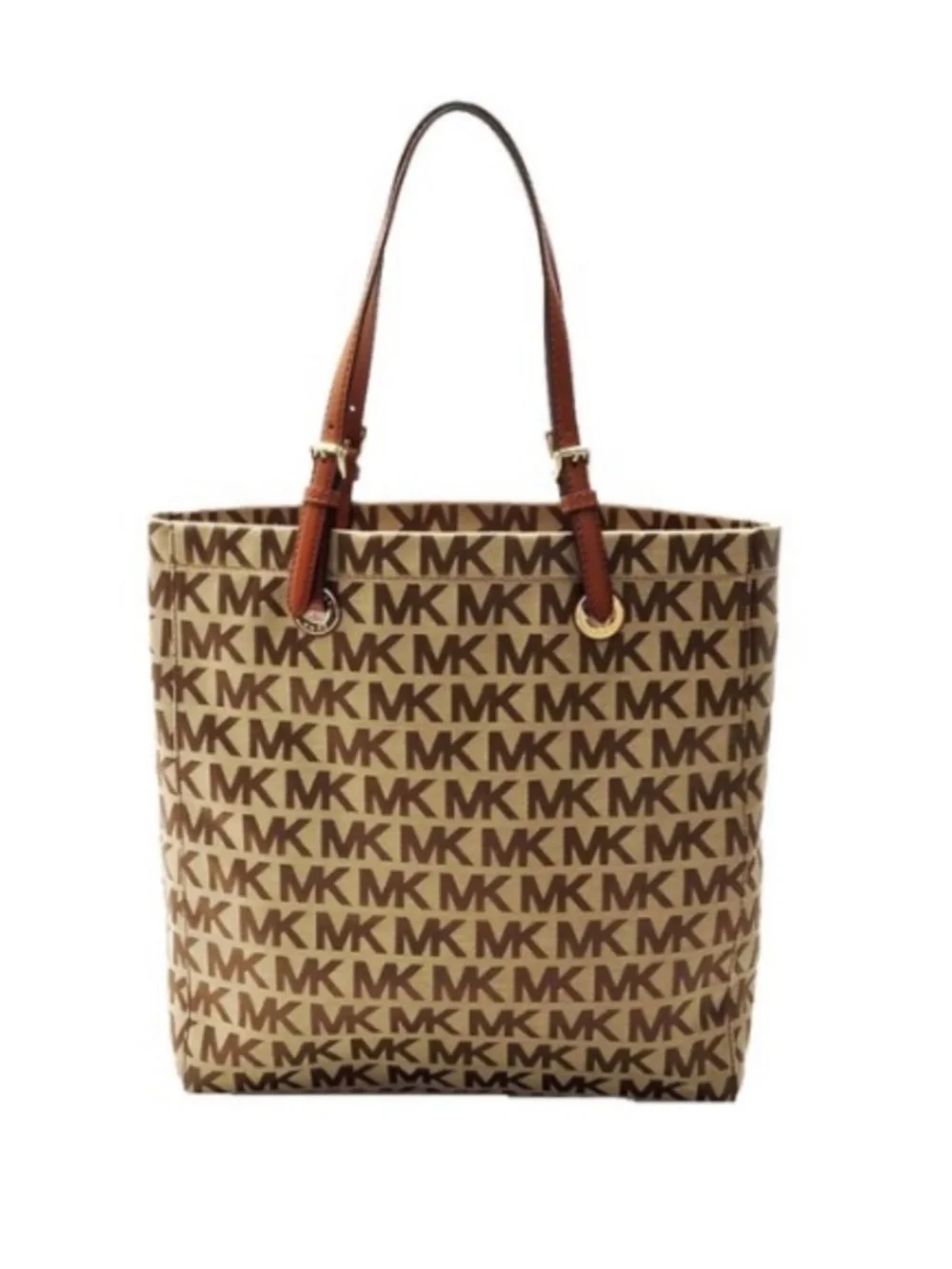 Michael Kors Jet Set Signature Tan and Brown MK Logo Shoulder Tote